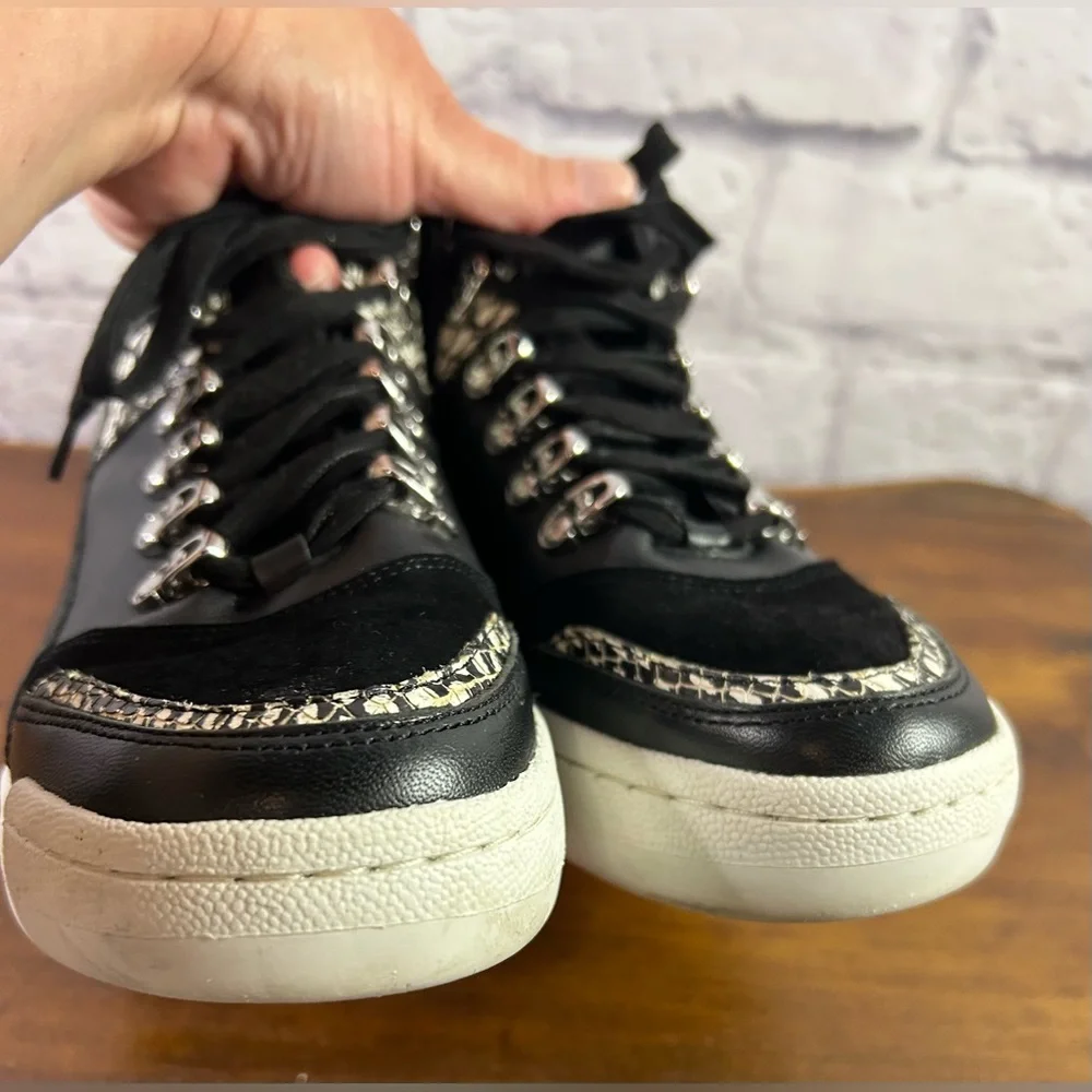 Vince Camuto Samphy Black, White & Snake Print Leather High Tops